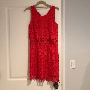 Coral Lace Dress with Slit in Back